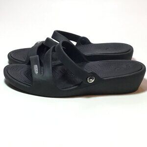 Crocs Women’s Size 6 Patricia Slip-On Strappy Slides Sandals Wedge Heel Black